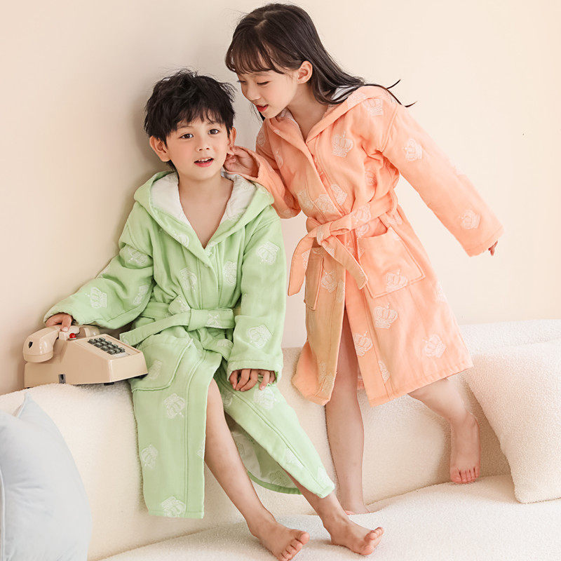 儿童浴袍秋冬加厚长款带帽六层纱布纯棉男女童浴衣洗澡睡袍吸水好,女士内衣/男士内衣/家居服,睡袍/浴袍,淘宝优惠券,粉丝福利购,淘宝优惠卷