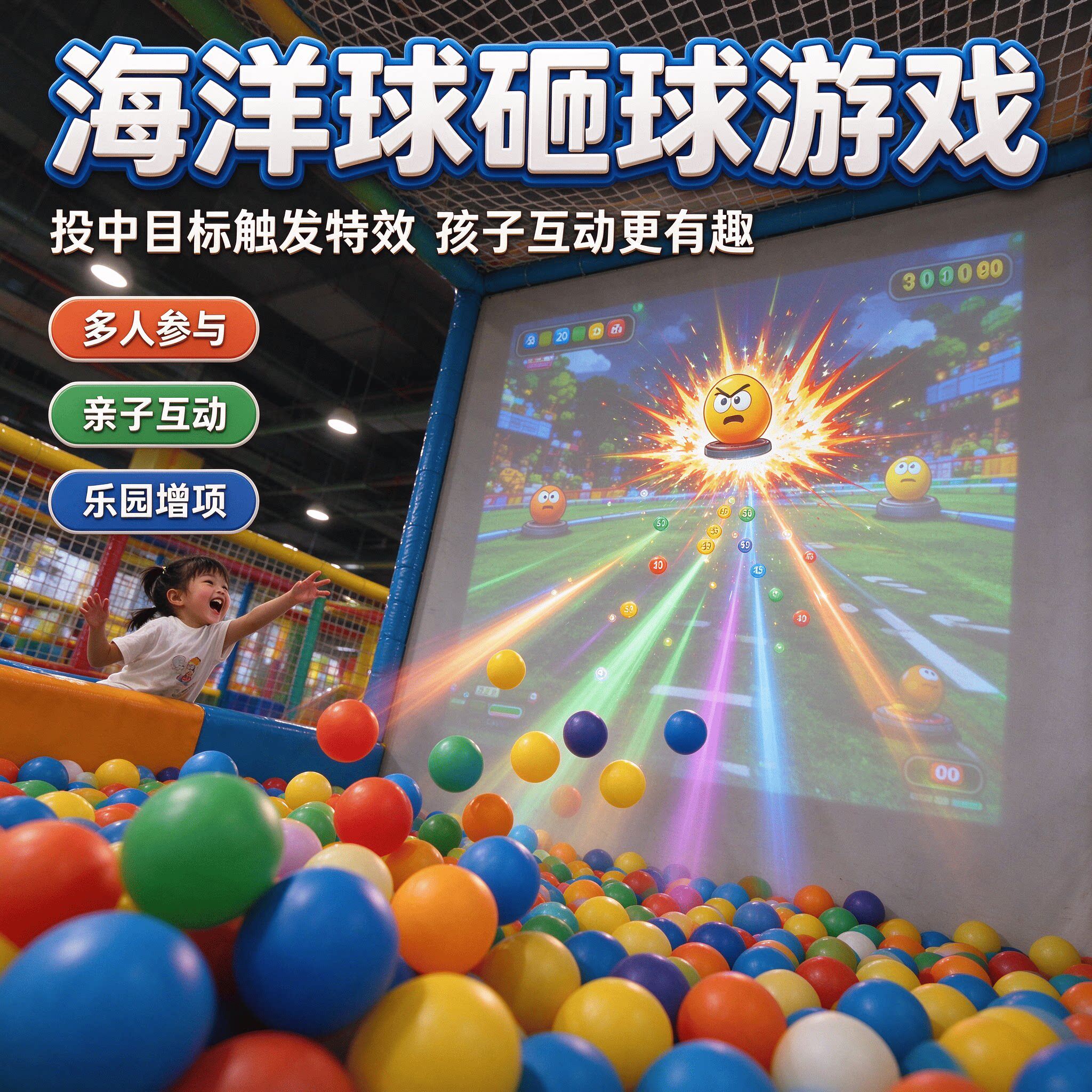 互动投影砸球一体机商场淘气堡儿童乐园墙面海洋球池游戏互动多人
