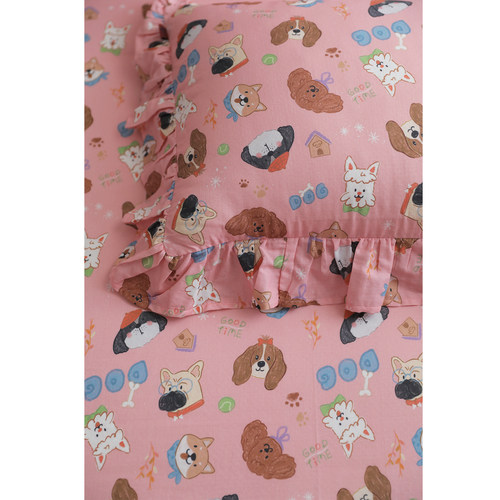 My little girl这里有狗狗卡通纯棉双层纱布可爱床单床笠枕套被套