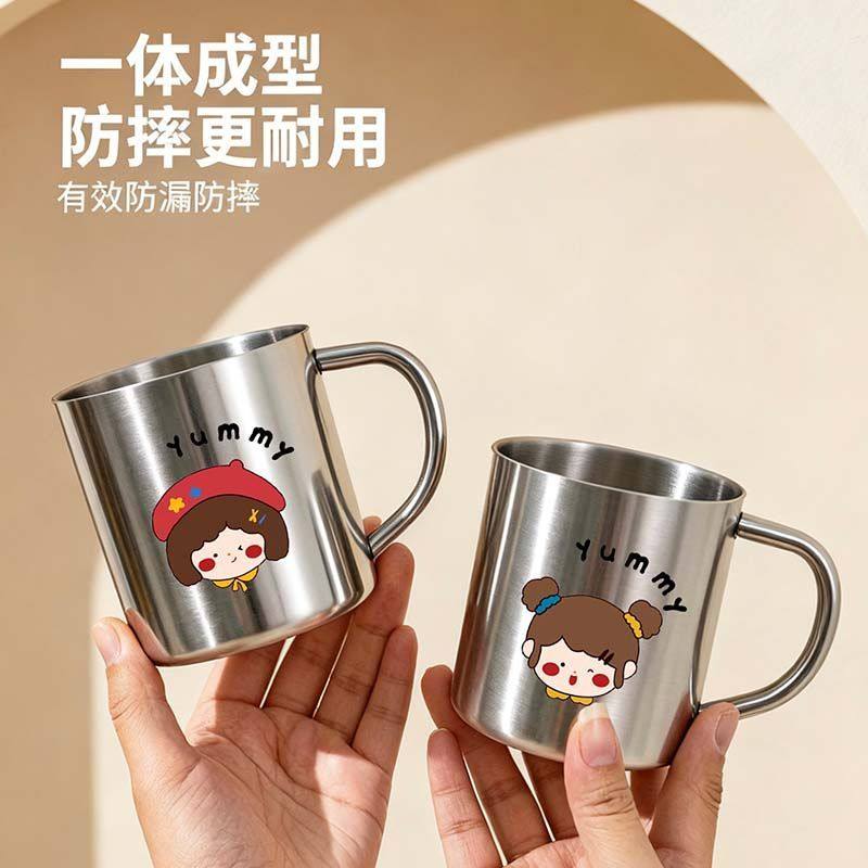 儿童水杯宝宝牛奶杯直饮杯防烫防摔304不锈钢家用学饮杯喝水杯子