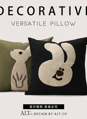 方形黑色沙发抱枕套不含芯客厅轻奢高级感卡通新款靠背靠垫靠枕头