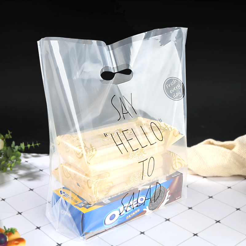 加厚网红外卖塑料打包袋水果沙拉面包烘焙快餐饮料包装手提袋50个