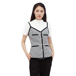 JESSICAred夏季黑白格纹小香风外穿吊带女8191