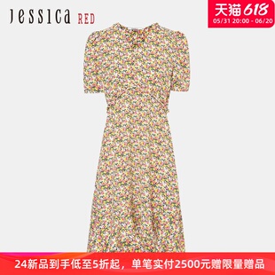 Jessica 172 慵懒风小碎花雪纺连衣裙木耳边收腰8 RED法式