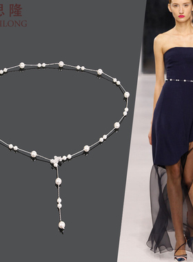 梦思隆珍珠贝珠腰链女细装饰腰带时尚优雅配连衣裙礼服毛衣链百搭