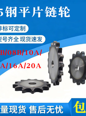 45钢3分/4分平片链轮06B/08B链条键槽顶丝齿9-70