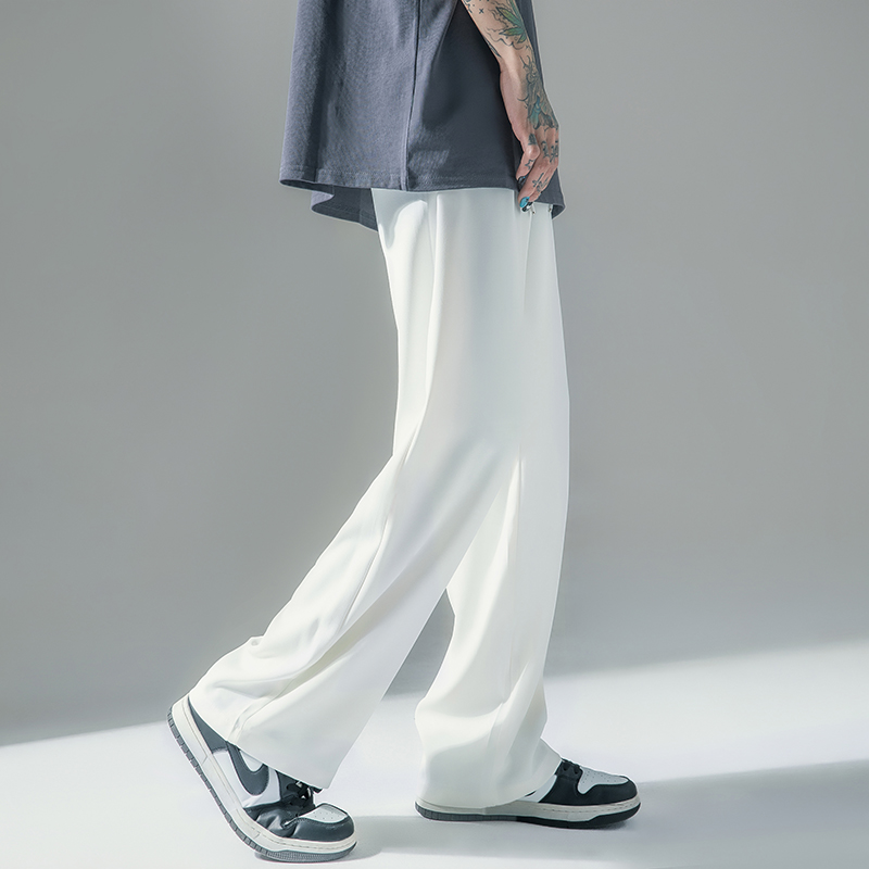 白色垂坠感雪纺西装裤阔腿裤宽松