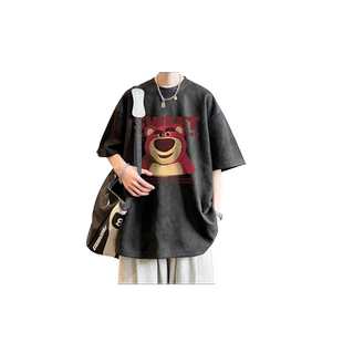 麂皮绒短袖t恤男款夏季哥特字母潮牌刺绣上衣ins潮流宽松半袖体恤