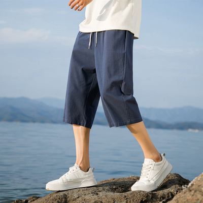 亚麻七分裤男棉麻休闲短裤
