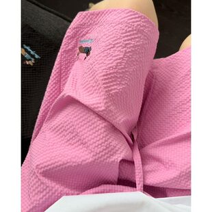 情侣沙滩速干休闲裤 腊肠小狗刺绣五分裤 男款 粉色多巴胺泡泡纱短裤