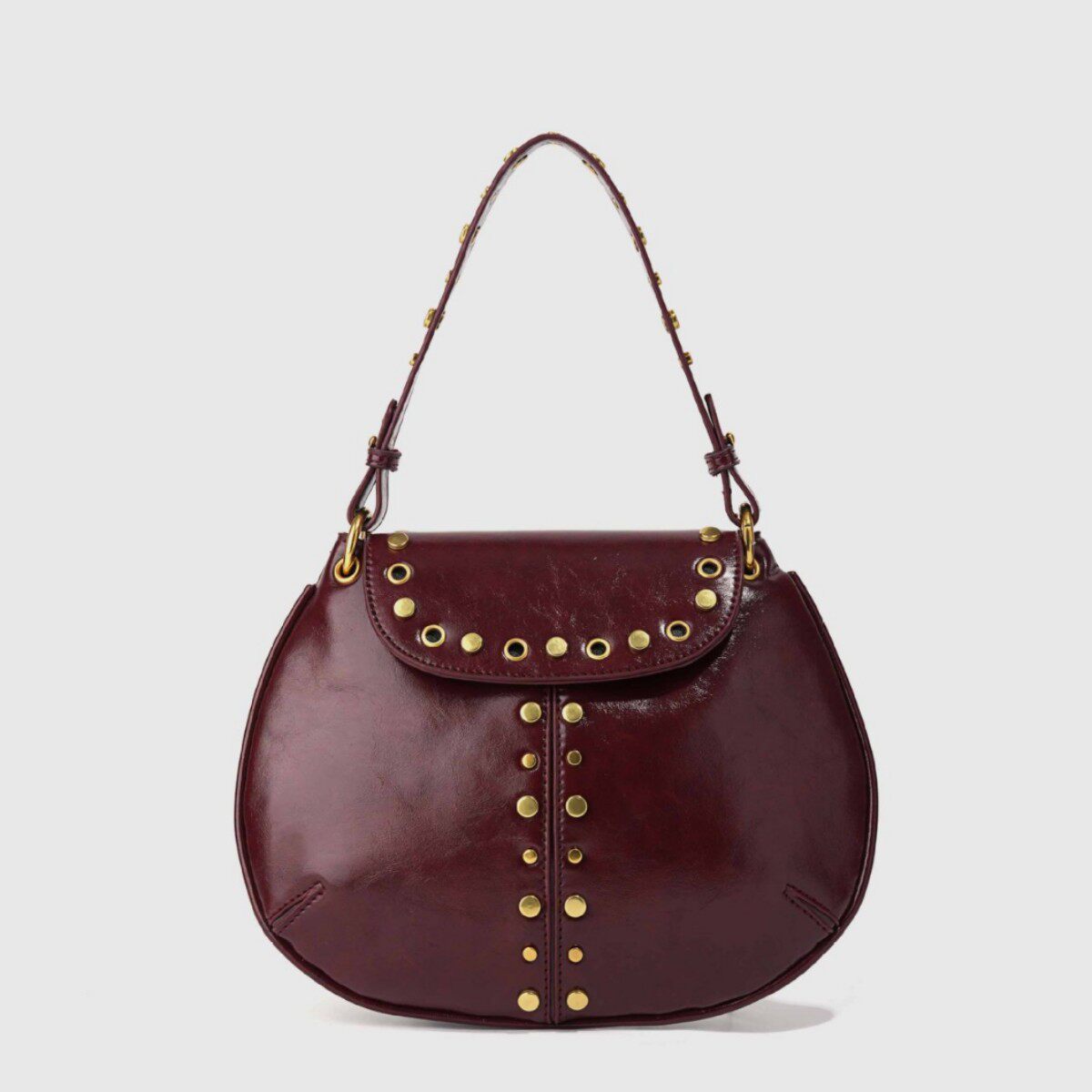 欧美新款女士包袋手提包金属铆钉便携装手机小包马鞍包单肩腋下包