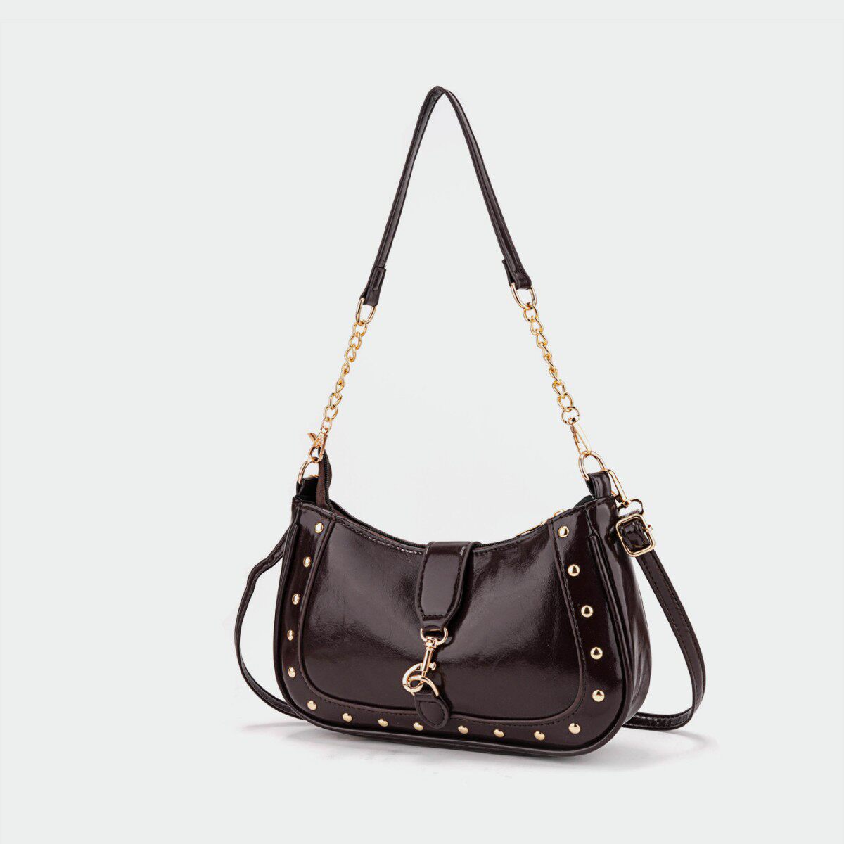 欧美新款女士包袋单肩腋下包铆钉横款链条包斜挎包便携出门放手机