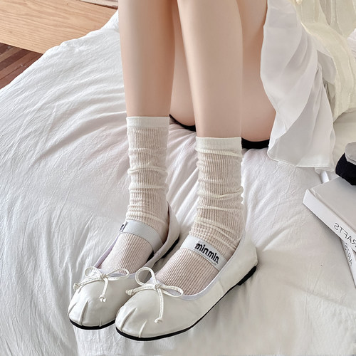 细条堆堆中筒袜子女夏季薄款