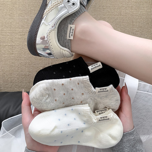 波点袜子女浅口不掉跟布标隐形袜