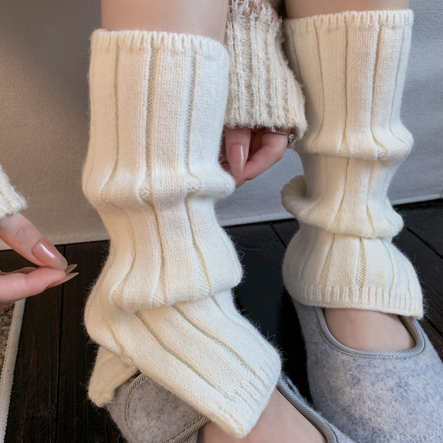 中筒袜子女秋冬保暖羊毛堆堆袜套