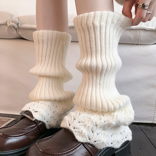 镂空针织羊毛袜套袜子女小腿套