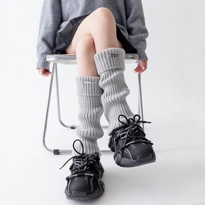 雪地靴翻边金属标针织保暖袜套