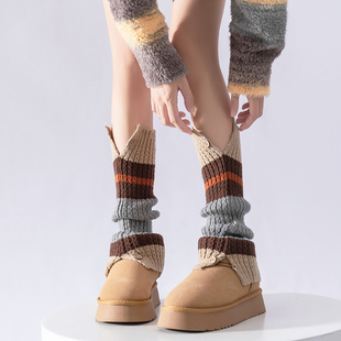 针织袜套女秋冬针织撞色开口纽扣美拉德色系保暖堆堆袜y2k小腿袜