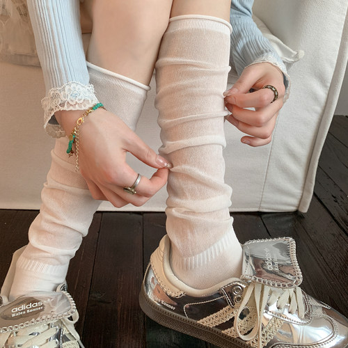 芭蕾风白色堆堆袜子女卷边小腿袜