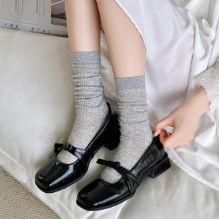 芭蕾袜子 细条堆堆中筒袜子女夏季 薄款 ins潮miu风走秀款 配玛丽珍鞋
