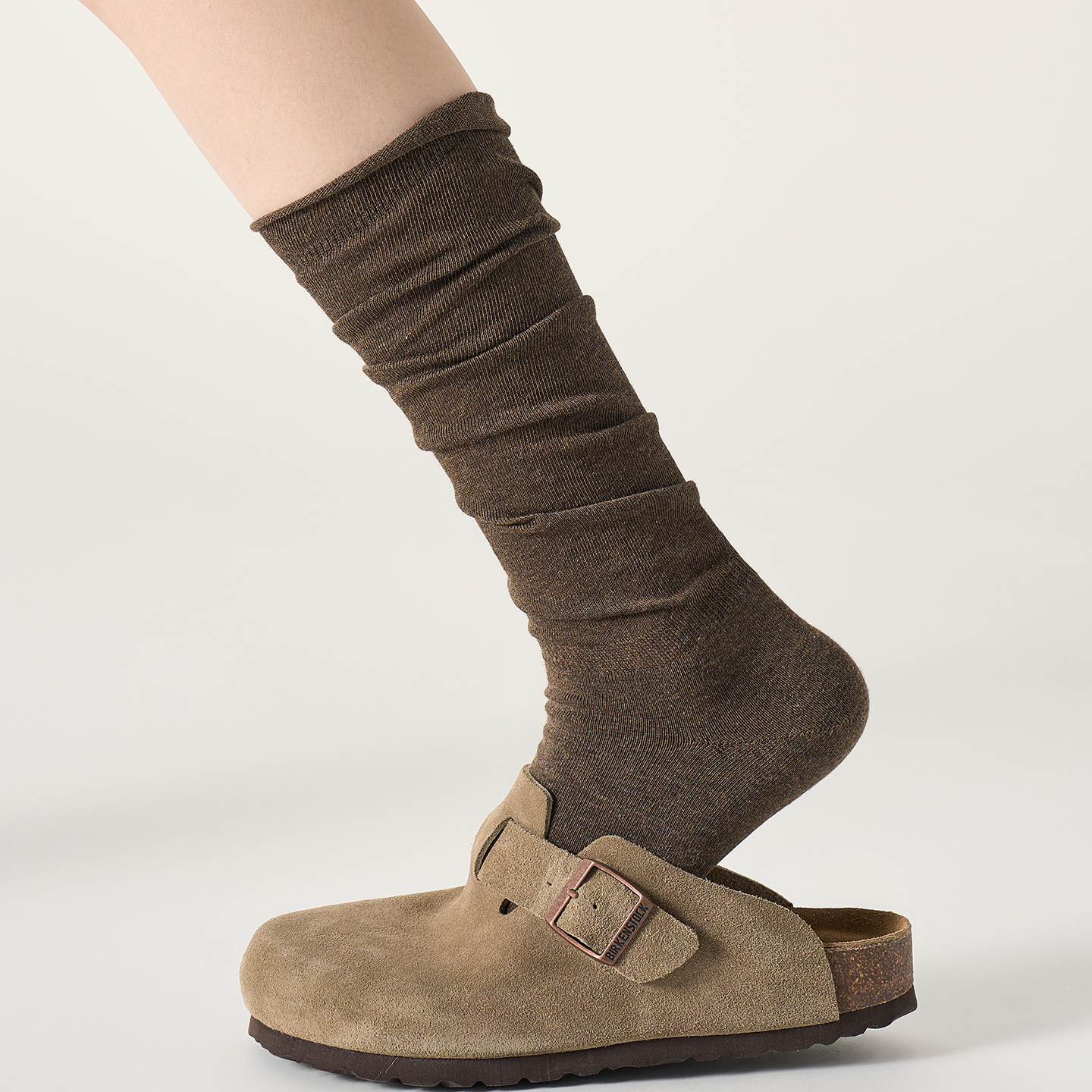 美拉德咖色堆堆袜子女配靴子长袜