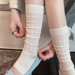 白色miu系芭蕾风袜子女堆堆袜春秋夏季 踩脚网眼小腿袜长筒袜 薄款