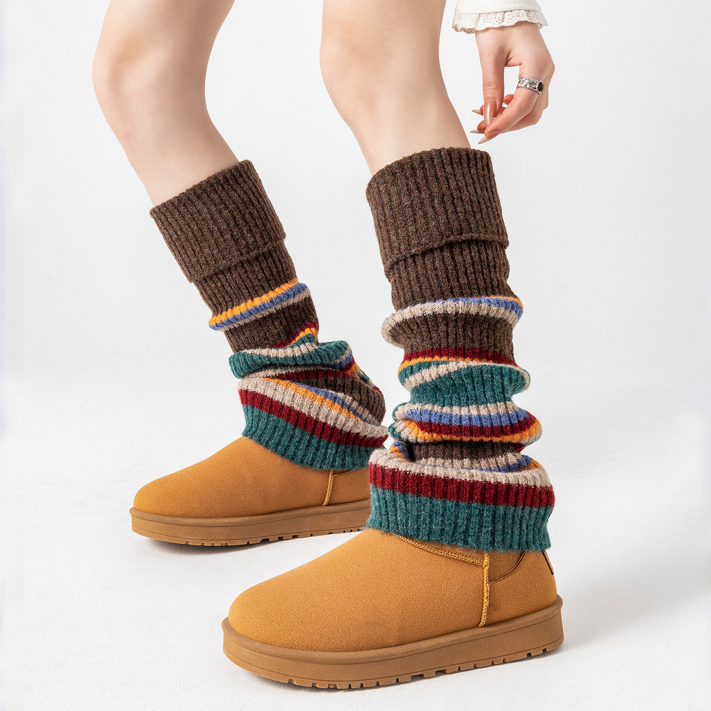 咖色撞色条纹袜套袜子女秋冬加厚保暖羊毛费尔岛针织小腿堆堆袜套,女士内衣/男士内衣/家居服,长筒袜,淘宝优惠券,粉丝福利购,淘宝优惠卷