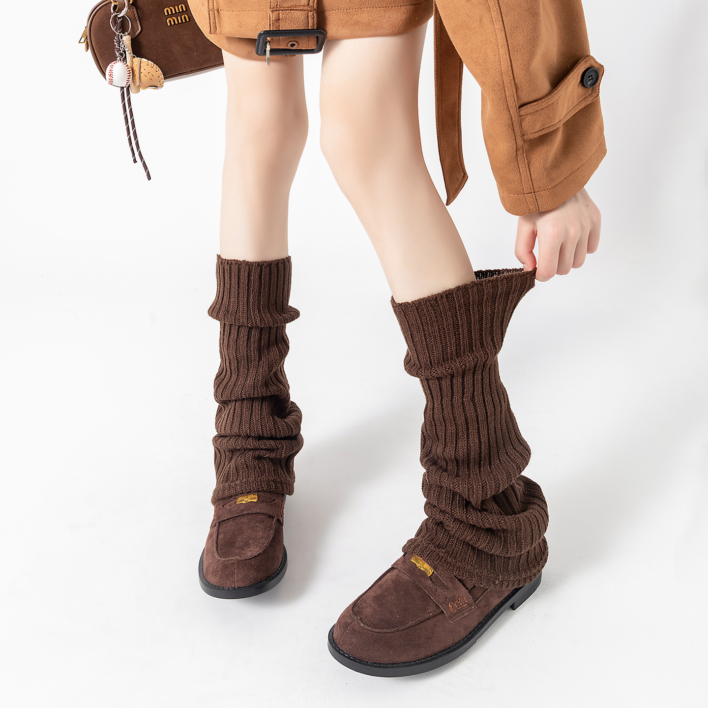 美拉德咖色针织袜套袜子女长筒袜
