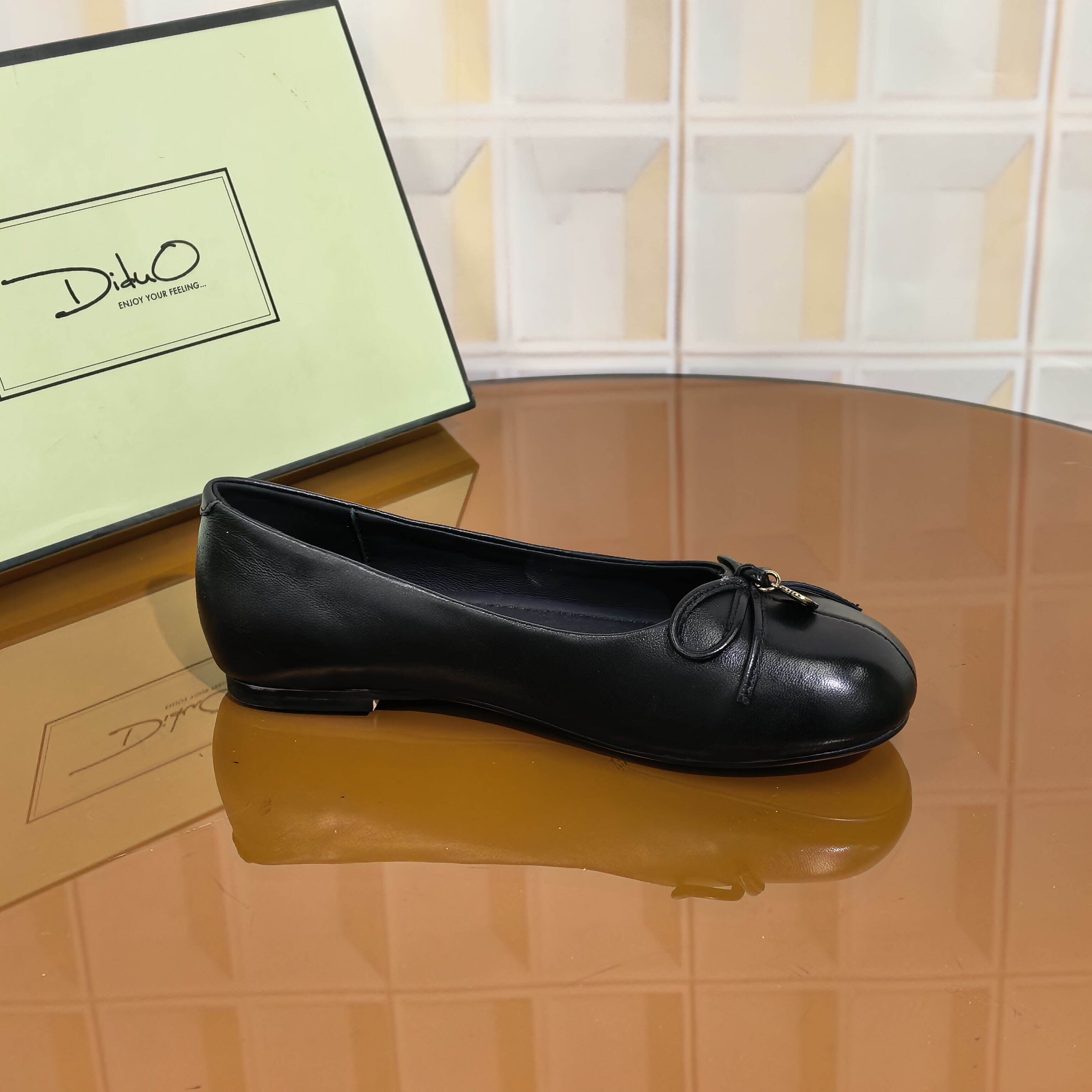 4A25黑色/羊皮新款百搭蝴蝶结女士浅口单鞋春秋季时尚舒适