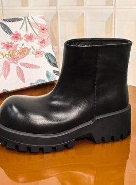 3954/5CM小牛皮断码撤柜清仓处理一脚蹬秋季轻职风高帮厚底女圆头