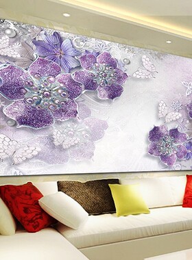 新款5D钻石画满钻石绣蝴蝶珍珠粘贴钻十字绣客厅简约现代紫色花卉