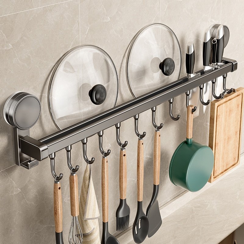 吸盘厨房置物架挂钩挂杆免打孔锅铲勺子刀具一体挂架壁挂式收纳架,厨房/烹饪用具,抹布架/厨房清洁收纳架,淘宝优惠券,粉丝福利购,淘宝优惠卷
