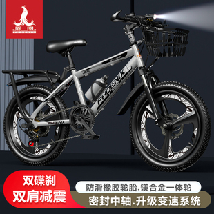 凤凰儿童自行车男女孩6-12-15岁中大童单车减震双碟刹变速山地车