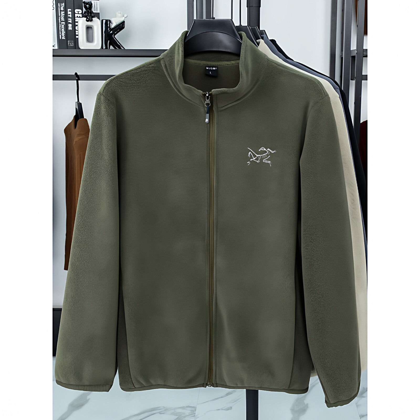 男装休闲男款始祖刺绣鸟冬装男士抓绒上衣卫衣中老年保暖加厚外套