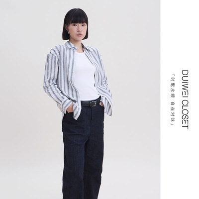 DUIWEI 经典版型雾蓝宽条纹衬衫微廓形墨镜刺绣