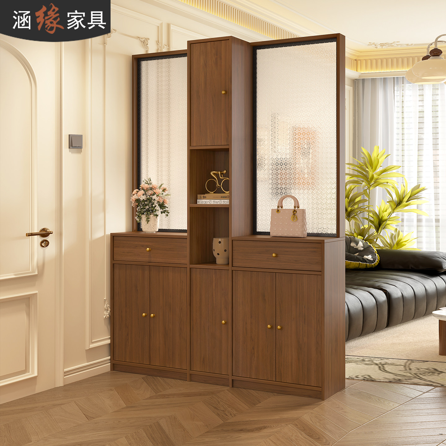 入户玄关柜正对门新型玄关隔断屏风柜客厅实木鞋柜一体储物柜7W68