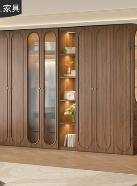 仿藤编平开门衣柜家用卧室中古风大衣橱储物柜欧松板收纳柜子7A85