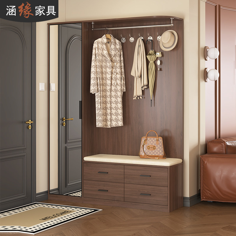 中古风入户玄关柜坐凳一体家用门口鞋柜门厅隔断柜多层收纳柜7N81