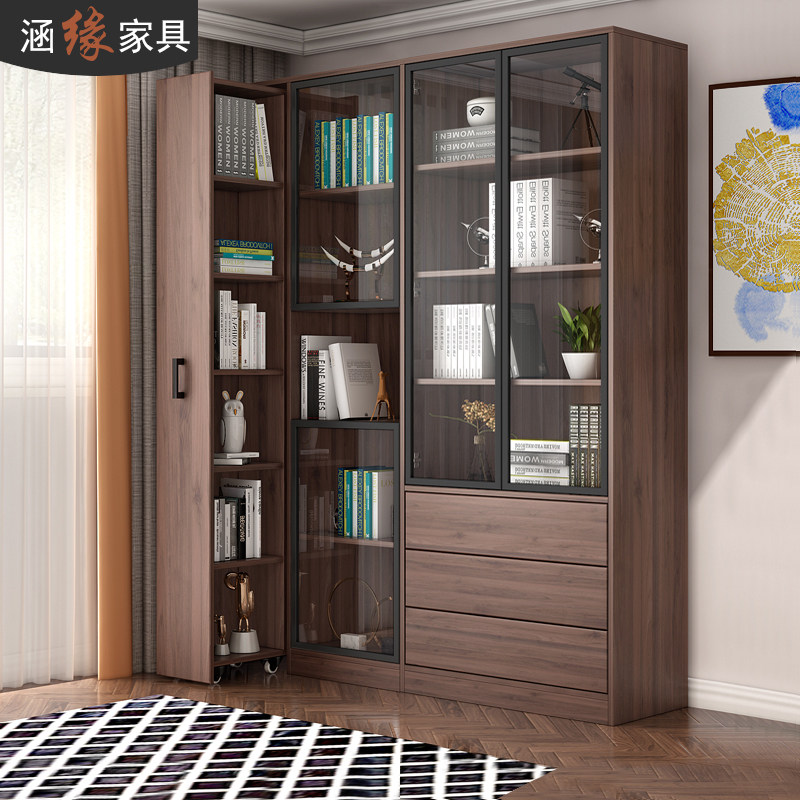 现代简约夹缝抽拉式书柜落地带门大容量书橱组合储物柜定制7F-015,住宅家具,单个书柜,淘宝优惠券,粉丝福利购,淘宝优惠卷