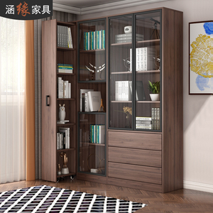 现代简约夹缝抽拉式书柜落地带门大容量书橱组合储物柜定制7F-015