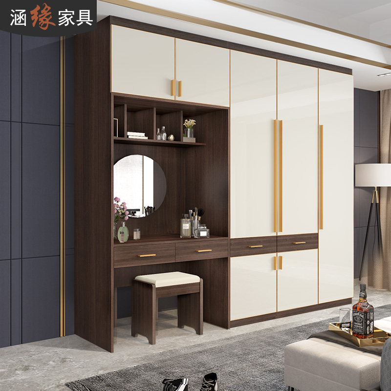 轻奢高光衣柜带梳妆台现代简约小户型收纳家用卧室平开门衣橱定制