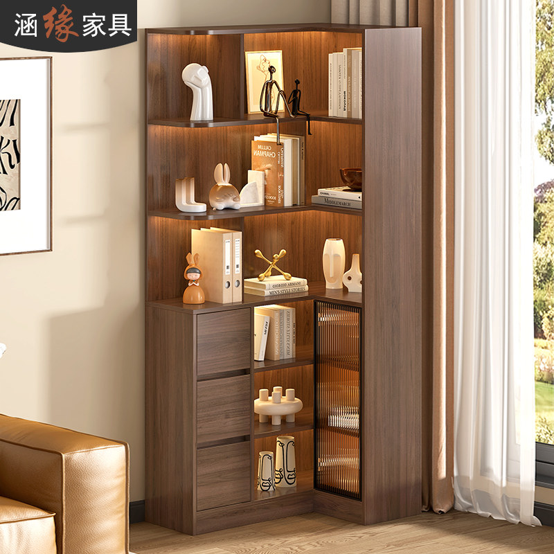 中古风转角书柜落地置物架客厅夹缝墙角储物柜家用拐角书架7F101,住宅家具,单个书柜,淘宝优惠券,粉丝福利购,淘宝优惠卷
