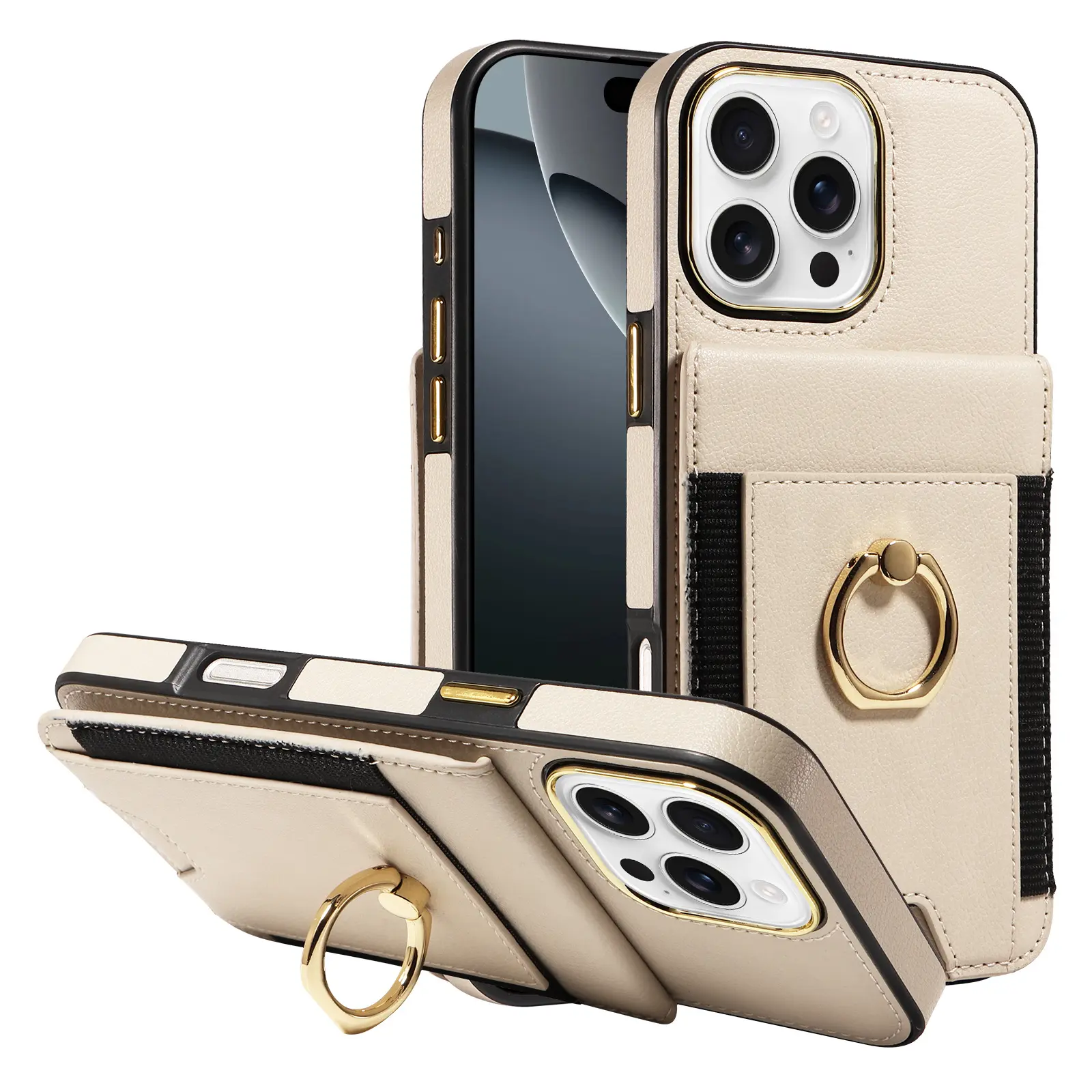 适用iPhone16Pro后盖手机壳苹果15钱包iPhone14新款指环保护皮套