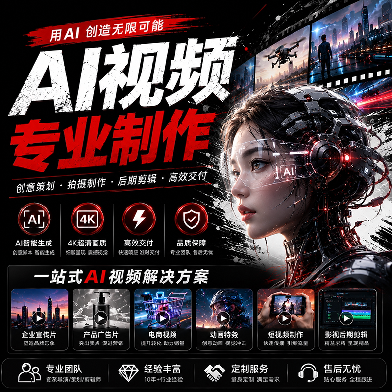 ai视频制作AIGC生成MV企业宣传片短剧动画数字人广告产品漫剧定制图片