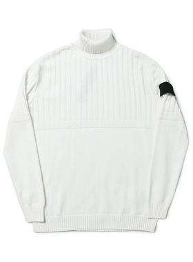 TOPSTONEY石头徽章刺绣袖标套头螺纹毛衣情侣款半高领针织衫