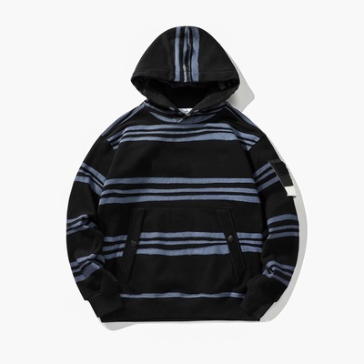 复古条纹卫衣男春秋日系潮牌宽松圆领套头衣港风ins长袖上衣