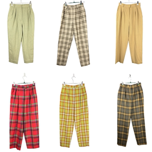 vintage古着裤子日系原单森女彩色格子加厚毛呢宽松高腰萝卜女裤5