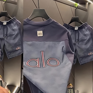 alo潮牌男装T恤男士夏季高级感男款运动休闲宽松短袖痞帅五分套装