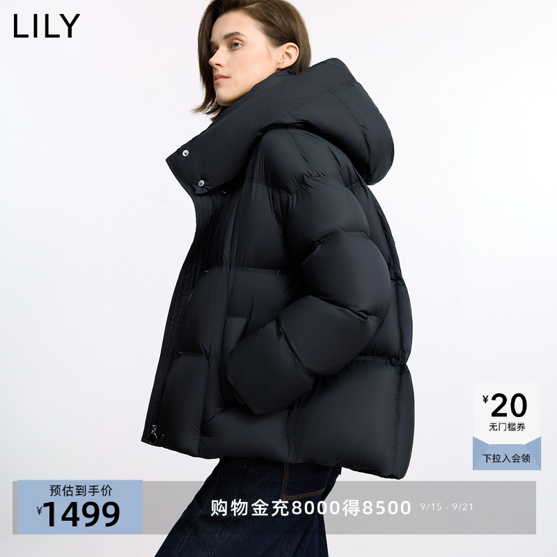 【法奢白金鹅绒服】商场同款LILY2025冬新款连帽纯色泡芙羽绒服女