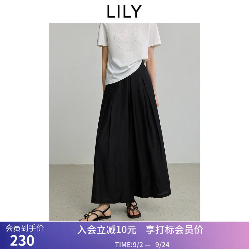 【商场同款】LILY夏新款女装醋酸混纺休闲直筒阔腿裤通勤裙裤